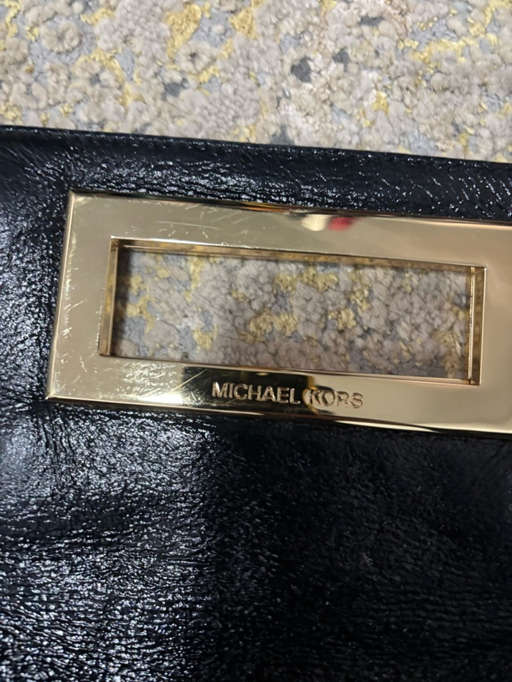 Michael Kors Black Patent Leather Magnetic Clutch with Gold Accent - Picture 2 of 2